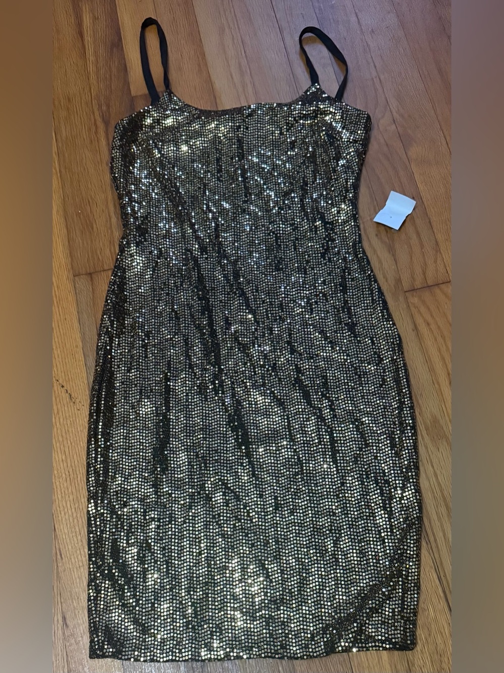Gold Sequin Mini Slip Dress with Spaghetti Straps